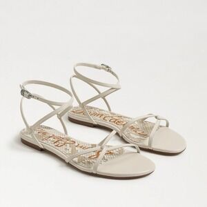 Sam Edelman Ellina Strappy‎ Flat Sandals Women's 9.5 Cream Leather Ankle Strap